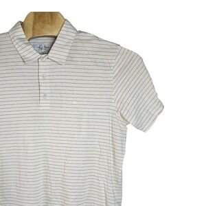 Rag & Bone Mens XL Organic Cotton Striped Polo Shirt Off-White Tan Short Sleeve